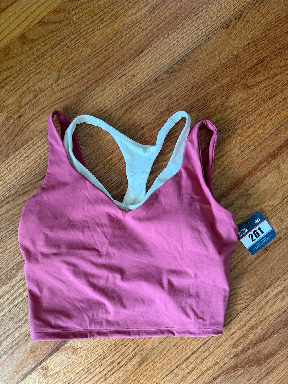GOLD HINGE Run Club Everyday Support Racerback Crop Bra - Rose & Cream